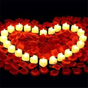 Romantic Rose Petals & Heart LED Candles Set 2000PCS Proposal Decor